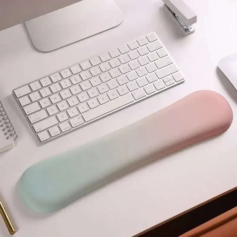 Pink gradient memory foam soft mouse pad with pastel gradient silicone wrist rest designed for wrist health support