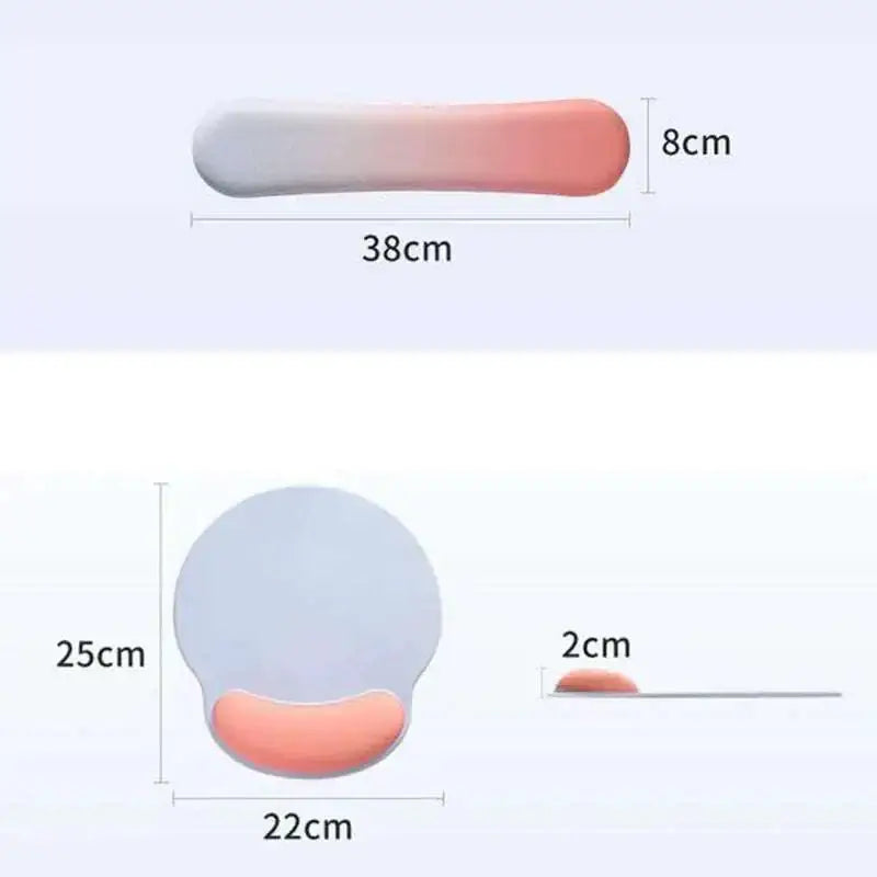 A sleek ergonomic memory foam soft mouse pad with a pink gradient memory silicone surface for wrist health