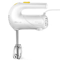 White bear handheld electric whisk with yellow power button and stainless steel beaters for luxury women’s fashion use