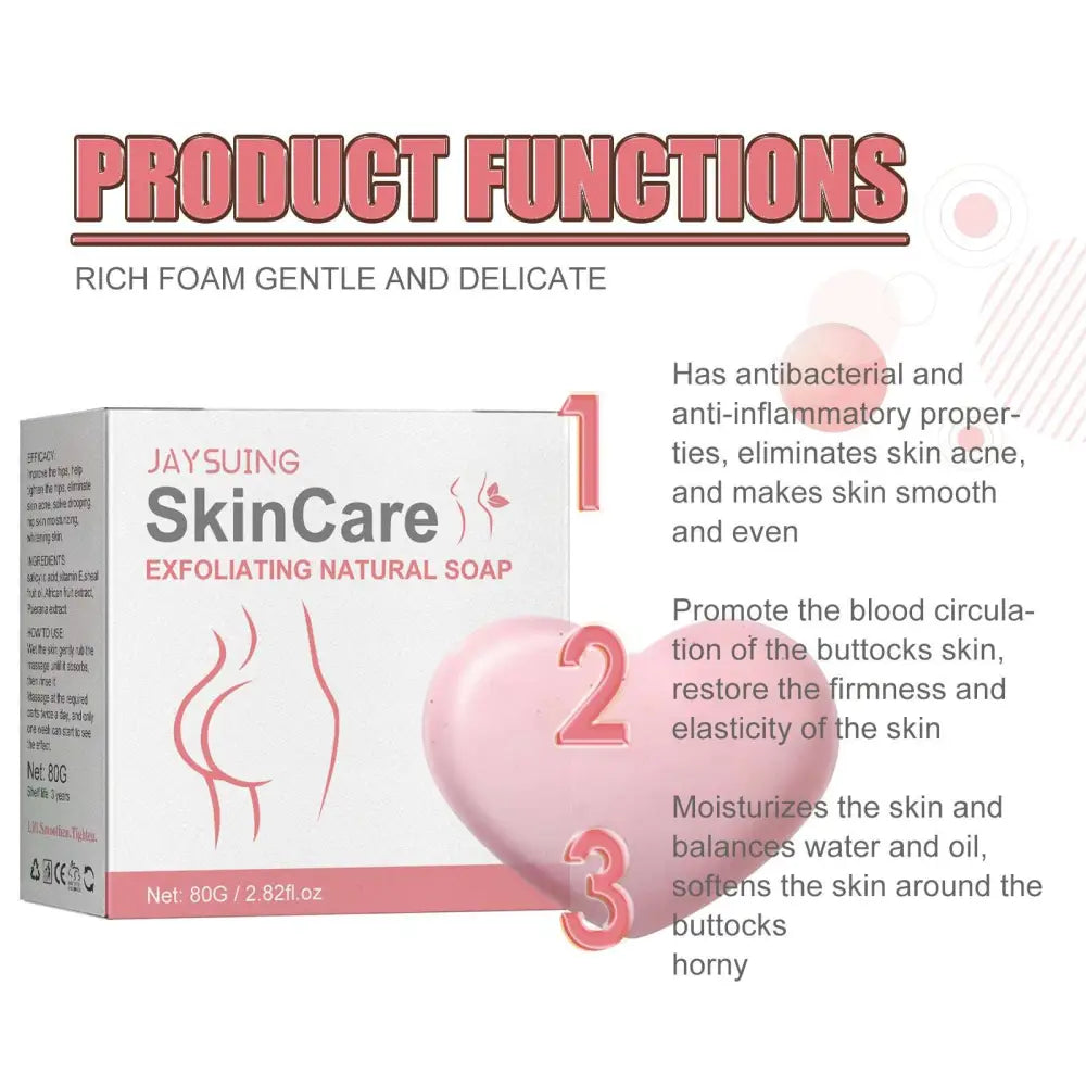 Pink heart-shaped exfoliating natural bath soap in jaysuing skincare box removes acne and rejuvenates skin