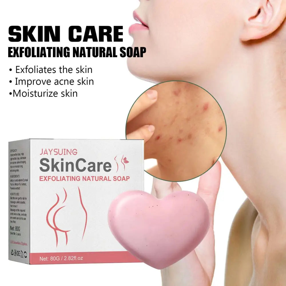 Pink heart-shaped exfoliating bath soap made from natural ingredients removes acne effectively