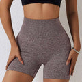 High-waisted heathered gray seamless yoga shorts for women with ribbed waistband and comfortable fit