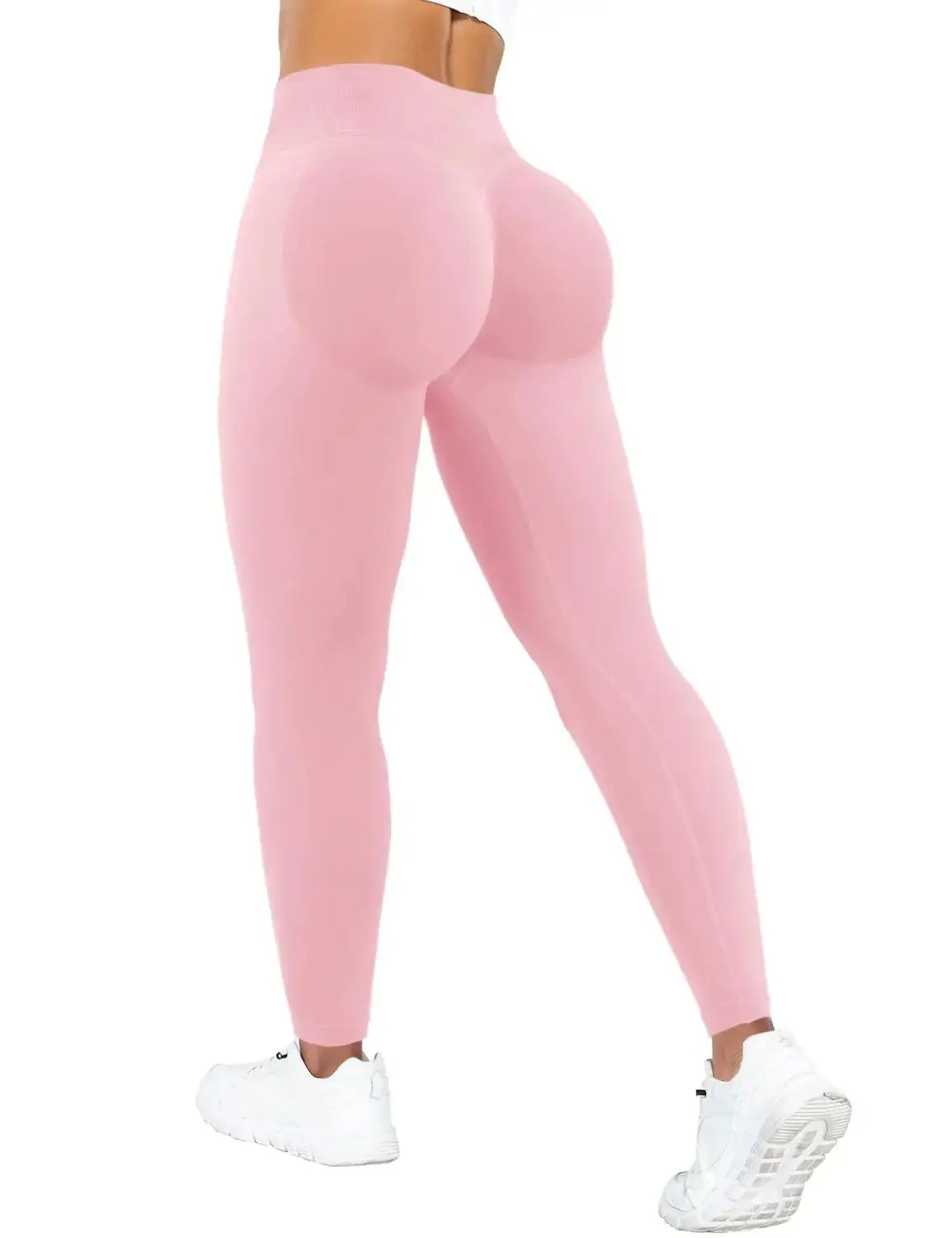pink high-waisted leggings in smooth form-fitting material designed for fitness attire to boost performance with high waist support