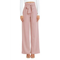 Pink high waisted wide leg business pants featuring a high waisted wide silhouette with a fabric tie belt