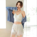 White satin ice silk seamless lace trim shorts featuring delicate lace for elegant comfort and style