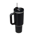 Black insulated tumbler with steel handle straw and silver rim accent from pink kiss stainless steel collection