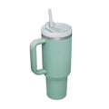 Mint green insulated tumbler with white lid silver rim and steel handle straw from pink kiss stainless steel collection