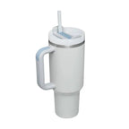 White insulated tumbler with silver steel handle straw lid from pink kiss stainless steel insulated tumbler collection