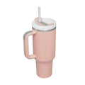 Pink kiss insulated tumbler with steel handle straw, pink insulated stainless steel tumbler with white lid and silver rim
