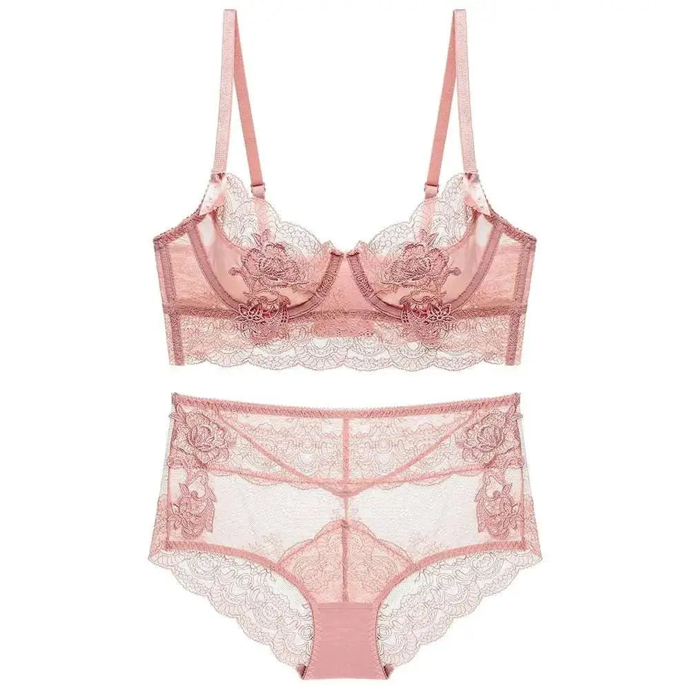 pink lace bra and lingerie set featuring floral lace embroidery and delicate sheer mesh detailing designed for plus size figures in the 2026 guide to floral lace sets and plus size lingerie.