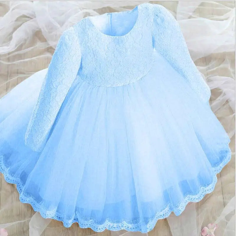 Delicate light blue lace princess dress for girls with long sleeves and tulle skirt perfect for dress girls summer
