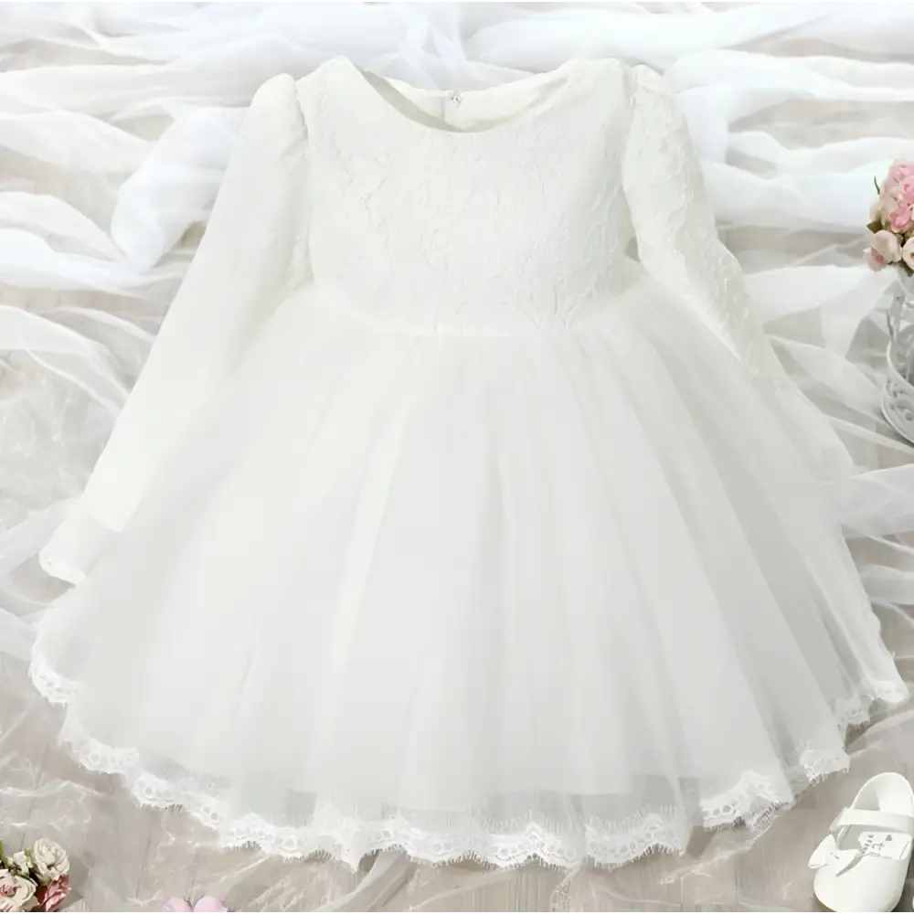 Pink lace princess dress girls long sleeve with white lace and tulle ideal for dress girls summer occasions