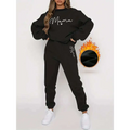 Black mama long sleeve sweatshirt and printed fleece jogger set with white cursive lettering and cozy fleece lining