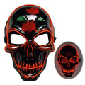 Glowing black halloween skeleton mask with orange led lights outlining eyes nose and teeth for neon mask led glow use