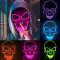 A pink neon halloween skeleton mask with a flexible led glow outline for halloween and costume use