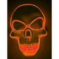 Glowing orange neon halloween skeleton mask with mask led glow in eye sockets teeth and jawline for halloween use