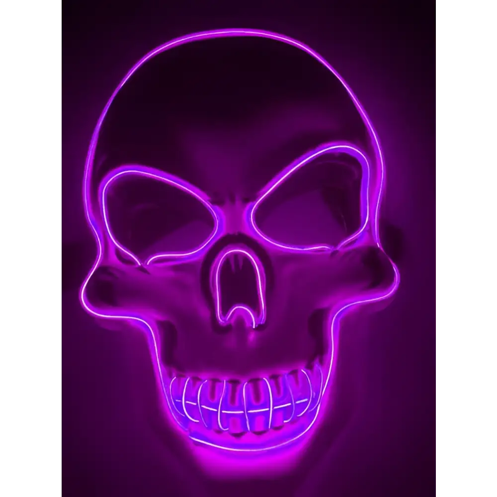 Purple neon halloween skeleton mask with glowing wire edges and teeth featuring mask led glow for halloween use