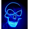 A glowing blue neon halloween skeleton mask with led glow wire outlines defining facial features