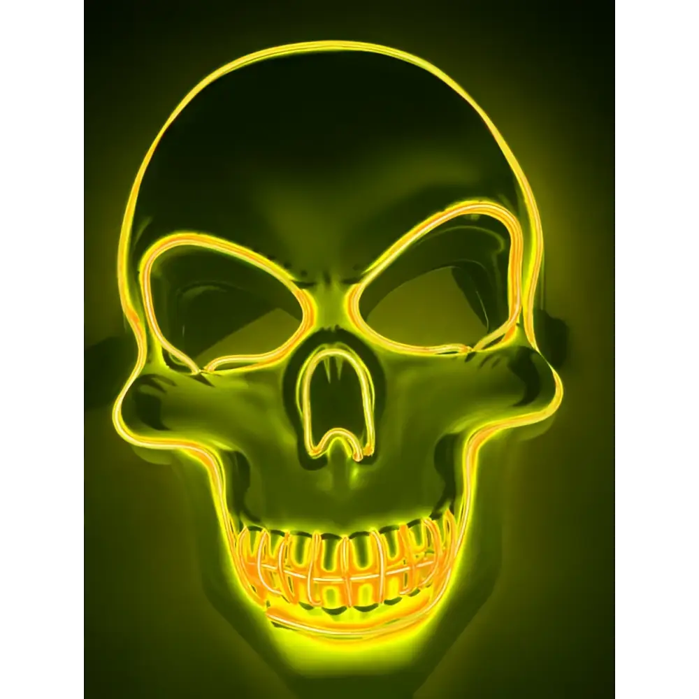 Glowing neon yellow halloween skeleton mask led glow with illuminated eye sockets and teeth for neon halloween skeleton use