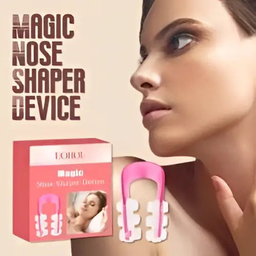 Pink plastic nose shaping device with sleek ergonomic design for correction nose contour and nose bridge enhancement