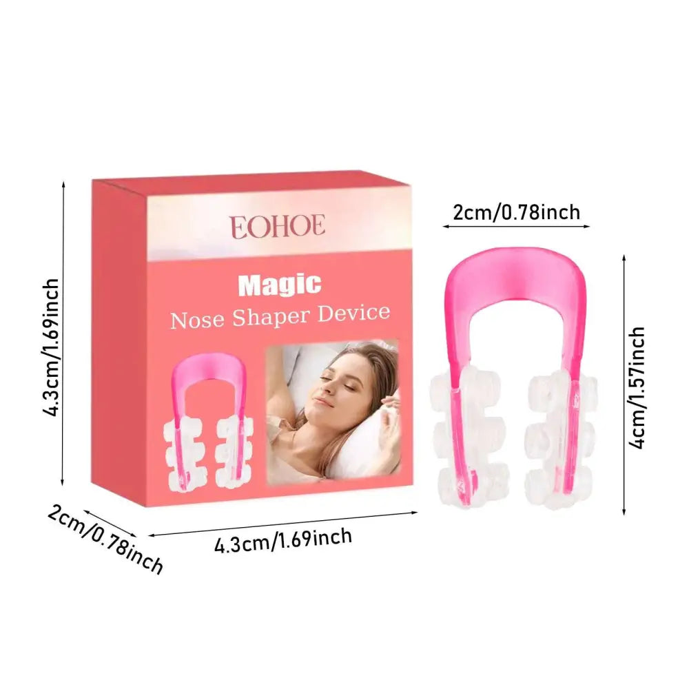 Pink plastic nose shaping device with white silicone inserts for correction nose contour and nose bridge enhancement