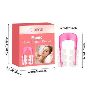 Pink plastic nose shaping device with white silicone inserts for correction nose contour and nose bridge enhancement
