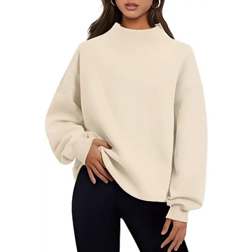 Cream-colored oversized crewneck sweatshirt with relaxed fit and ribbed cuffs in pullover sweatshirt solid style