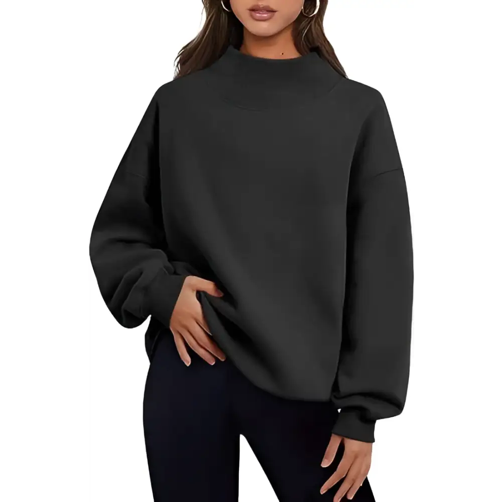 Black oversized crewneck sweatshirt with relaxed fit and ribbed cuffs in a pullover sweatshirt solid style