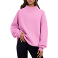 Pink oversized turtleneck pullover sweatshirt solid color with ribbed cuffs and relaxed fit for casual wear