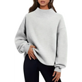 A soft heather gray pullover sweatshirt solid with ribbed cuffs and a high neckline in a relaxed fit design