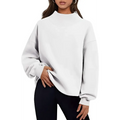 White oversized sweatshirt with high neckline ribbed cuffs and relaxed fit in pullover sweatshirt solid style