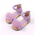 Lilac pink pearl mesh summer girls sandals featuring pearl embellishments and sheer lace detailing