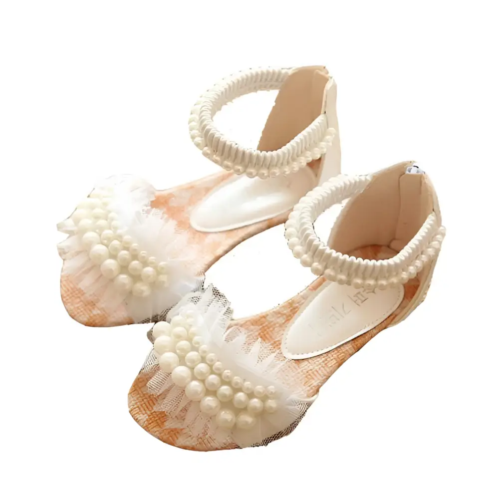 Pink pearl mesh summer girls sandals featuring delicate mesh and lace-up design for toddler girls