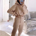 Beige cropped hoodie and high-waisted joggers set from pink piece sweatsuits sexy cropped set collection