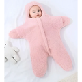 Pink plush star fleece baby quilt sleeper with hood zipper closure made of soft plush fleece material