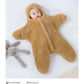 A soft tan star fleece baby quilt sleeper with plush texture and an attached hood for cozy warmth