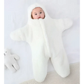 White plush star fleece baby quilt sleeper with hood made of soft fleece material for infants