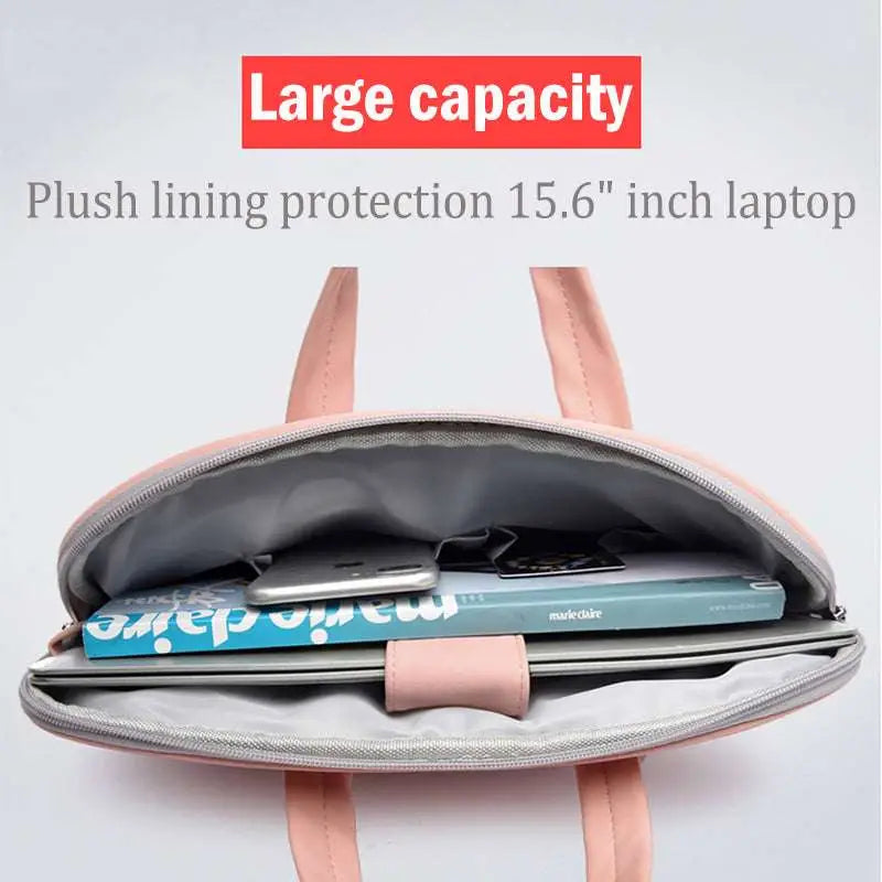 Pink pu leather women laptop bag with plush gray lining and adjustable strap for a 15.6-inch device minimalist design