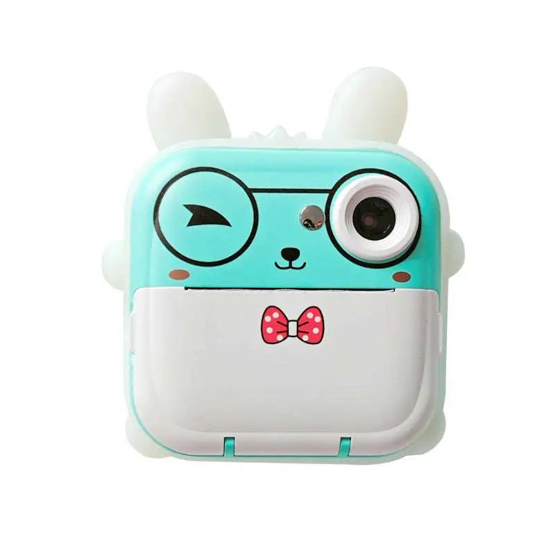 Cute turquoise and white children’s cartoon camera with soft ears bow tie for pink rabbit polaroid 32g high-speed use