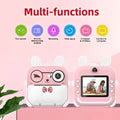 Pink rabbit polaroid children’s cartoon camera with pink soft plastic casing and built-in monitor screen and camera