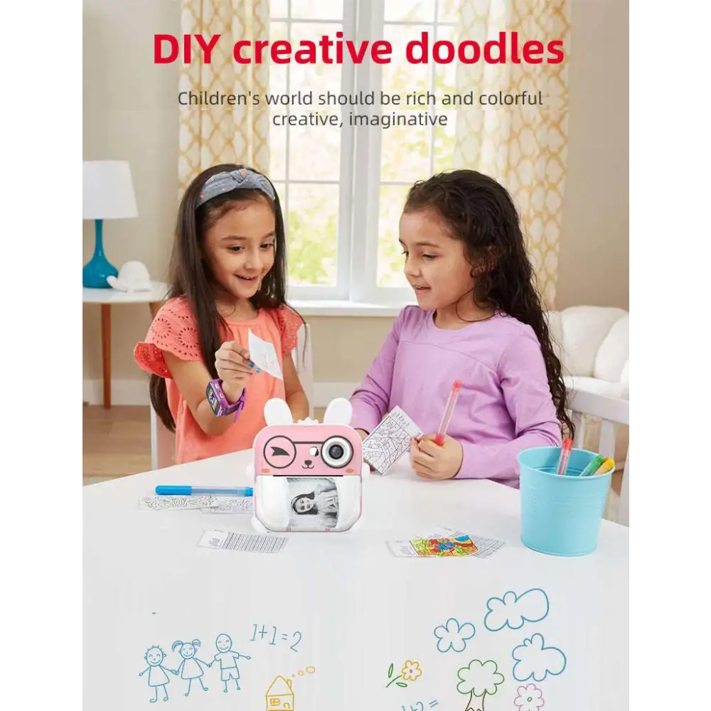 Pink rabbit polaroid children’s cartoon camera with pink diy photo printer and 32g high-speed memory card