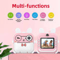 Pink rabbit polaroid children’s cartoon camera in pink and white with bow tie design and 32g high-speed memory