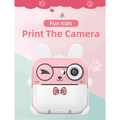 Pink rabbit polaroid children’s cartoon camera in pink and white with bow tie design and 32g high-speed printing features