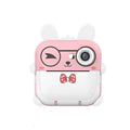 Pink rabbit polaroid children’s cartoon camera in pink and white with bow tie design and 32g high-speed memory storage