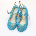 Pink rose girls crystal summer princess shoes featuring translucent blue glittery lace-up mary jane design