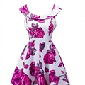 White vintage-style dress with pink rose ruffled floral print and delicate ruffled shoulder straps in luxury women’s fashion