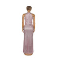 Pink shimmering pink sequined high stretch dress showcasing african ladies with high neckline and delicate chain straps