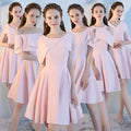 Pink short sisters off shoulder ruffled dress featuring a pink fabric with ruffled sleeves and a flared skirt made style