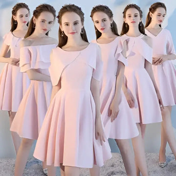 Pink short sisters off shoulder ruffled dress featuring a pink fabric with ruffled sleeves and a flared skirt made style