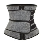 Gray and black heathered women’s waist trainer with adjustable elastic bands for firm compression by royale essence lux